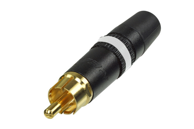 núcleo Invertir Guardería Conector RCA (Cinch) macho dorado con anillo blanco REAN / NEUTRIK. -  Retroamplis