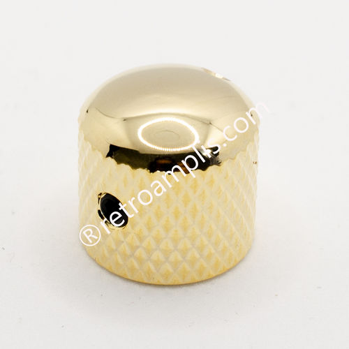 Botão potenciômetro Ø19x19mm, dourado, tipo cúpula, metálico. Para eixo liso de 1/4".