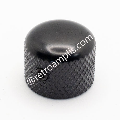 Botão potenciômetro Ø20x17mm, preto, tipo cúpula, metálico. Para eixo liso de 1/4". (preço unidade)