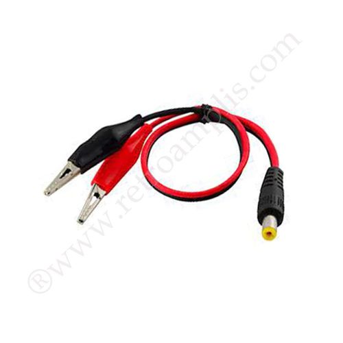2.1x5.5mm male plug to alligator clips cable connector. Total lenght 25cm