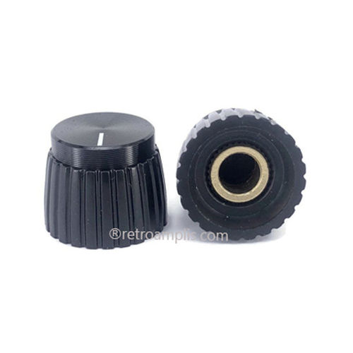 Botão potenciômetro Ø20x16mm preto/preto. Para eixo liso Ø6.35mm