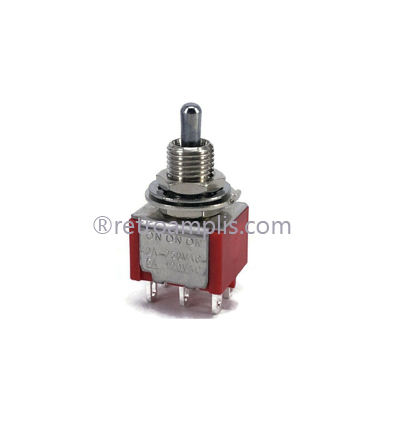 Miniature toggle switch DPDT ON-ON-ON, short lever. E-SWITCH/DW