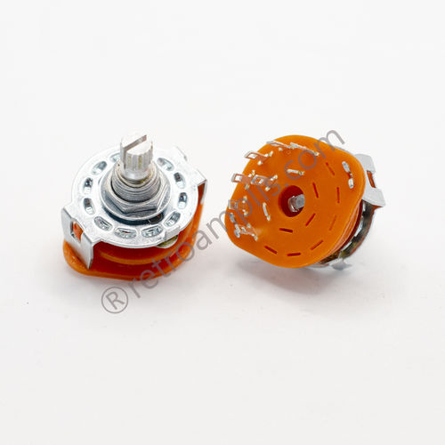 Metal 1P6T rotary switch, solder lugs , knurled shaft Ø6x15mm